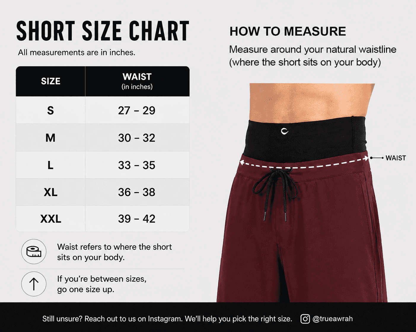 Double Layer Awrah Short size chart